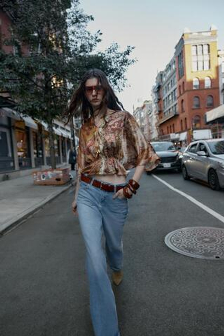 ZARA УЗОРЧАТАЯ АТЛАСНАЯ РУБАШКА, РАЗНОЦВЕТНЫЙ