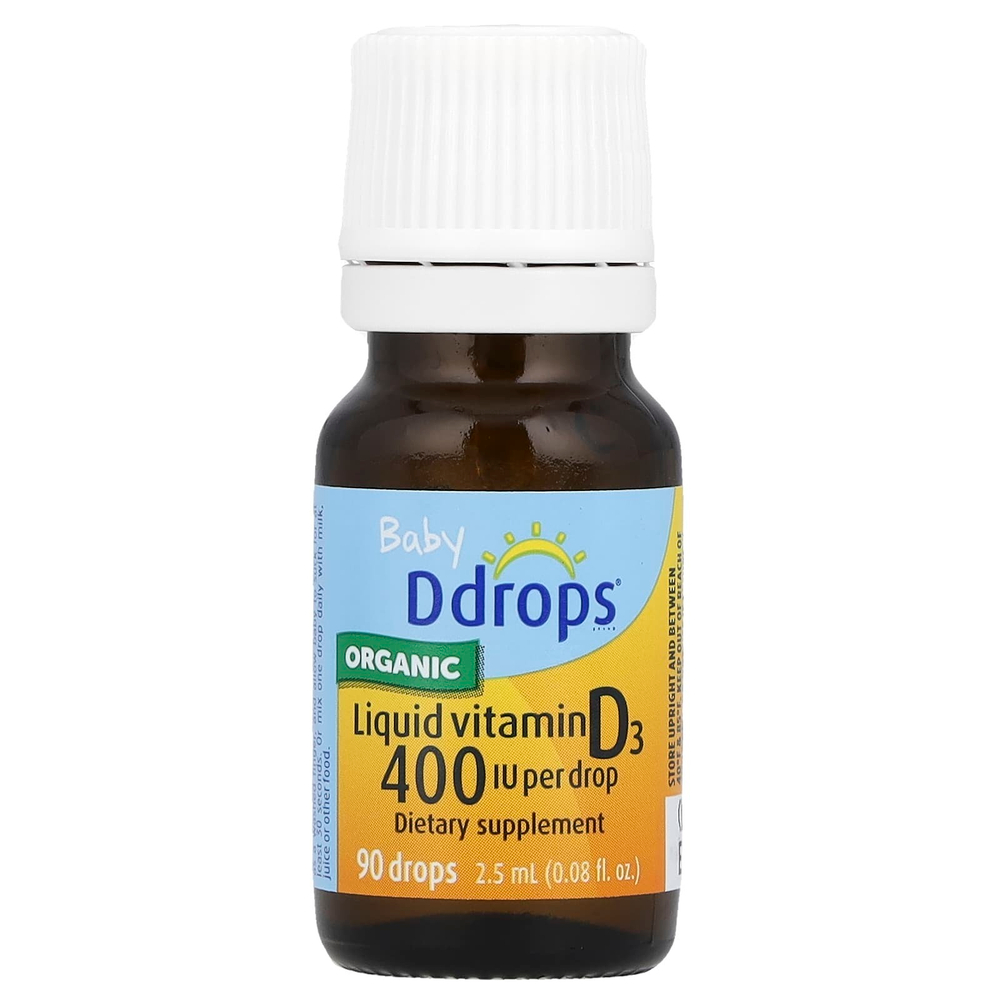 Ddrops, Baby, органический жидкий витамин D3, 400 МЕ, 90 капель, 2,5 мл (0,08 жидк. унции)