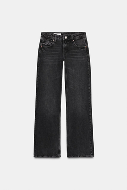 ZARA ДЖИНСЫ TRF WIDE-LEG С НИЗКОЙ ПОСАДКОЙ, ЧЕРНЫЙ