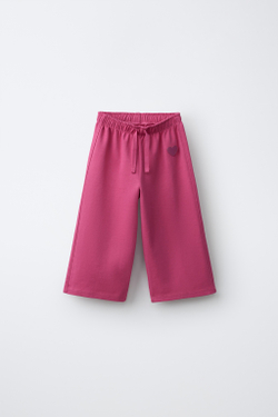 ZARA БРЮКИ WIDE LEG ИЗ МЯГКОЙ ТКАНИ С СЕРДЦЕМ, ТЕМНАЯ ФУКСИЯ