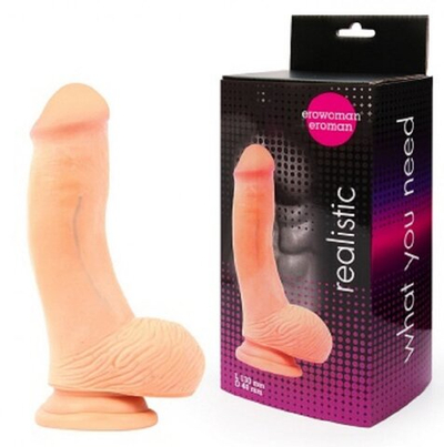 Фаллоимитатор с мошонкой на присоске телесный 18 см