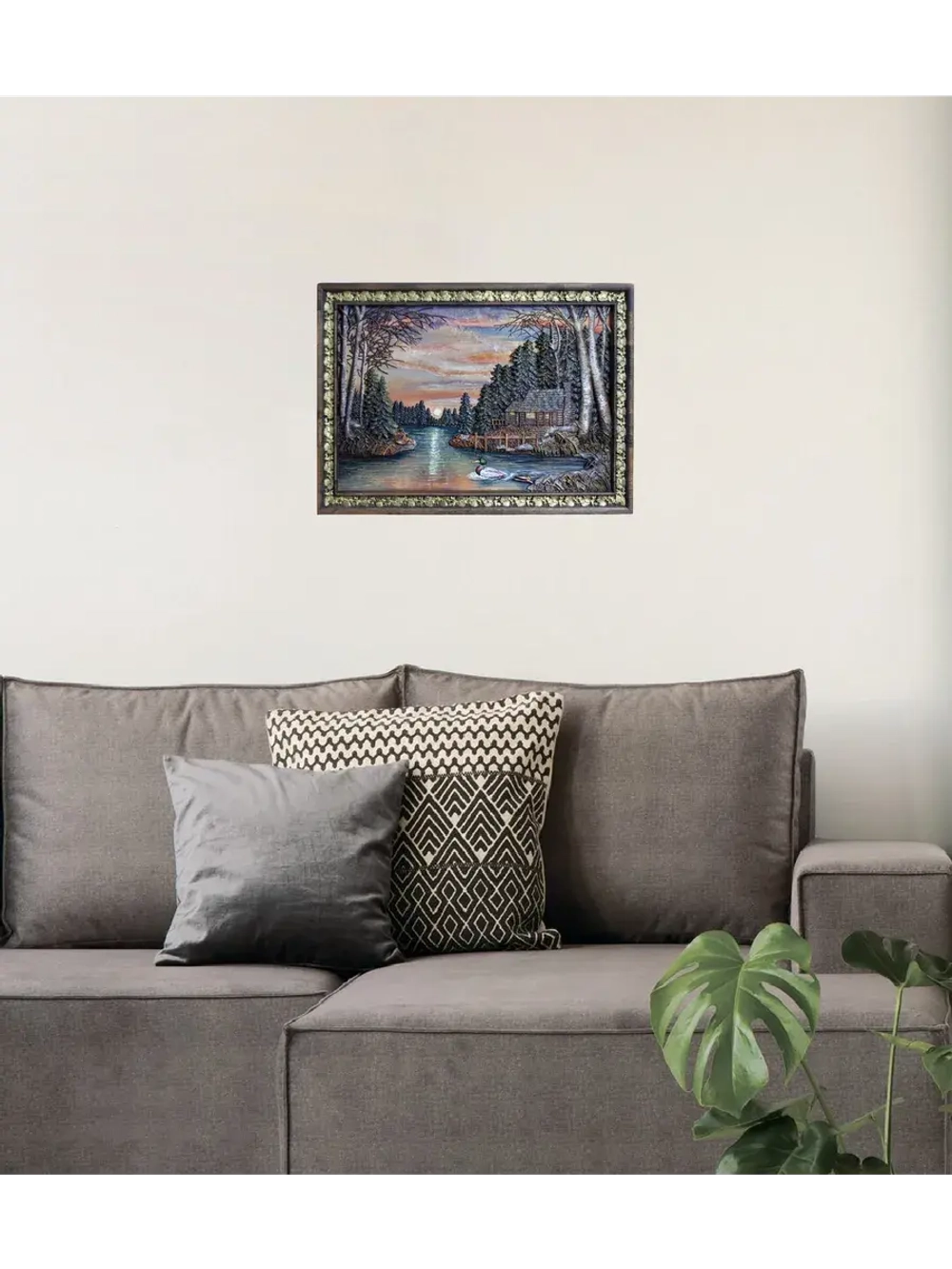 Картина деревянная "Дом у озера" 41х30х4,5 см