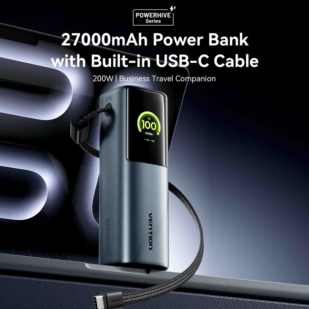 27000mAh Power Bank (USB-C + USB-C/USB-C/USB-A) 200W Gray TFT Display Type