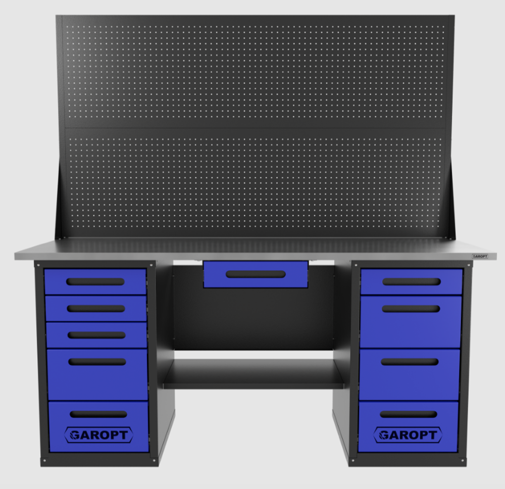 Верстак двухтумбовый 4 ящиков /5 ящиков с двумя экранами и ящиком, 1800*700 синий GAROPT, GT1800Y1Y4Y5PP2.blue