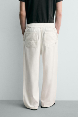 ZARA БРЮКИ RELAXED FIT В ЕЛОЧКУ, БЕЛЫЙ