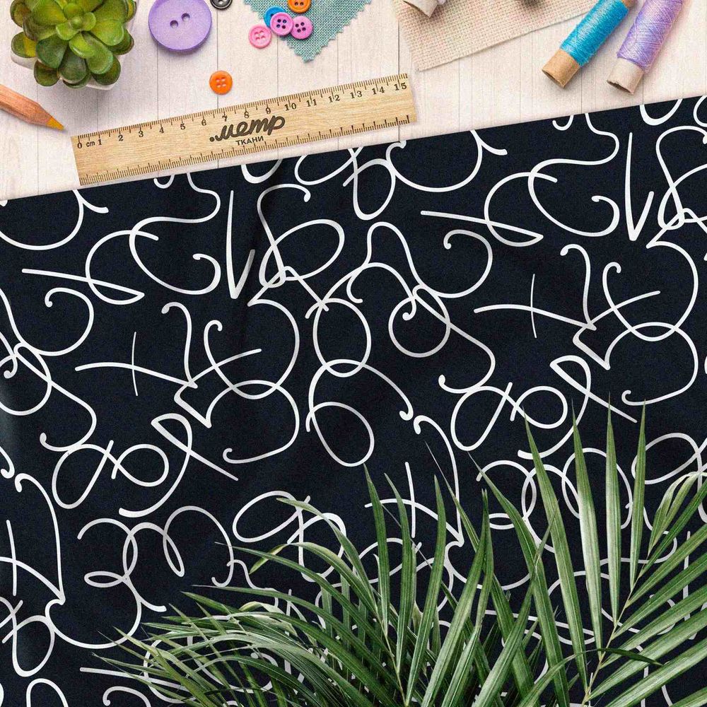 Ткань блэкаут белые цифры на черном фоне