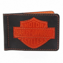 Зажим для денег с нашивкой Harley Davidson (черный+коричневый )