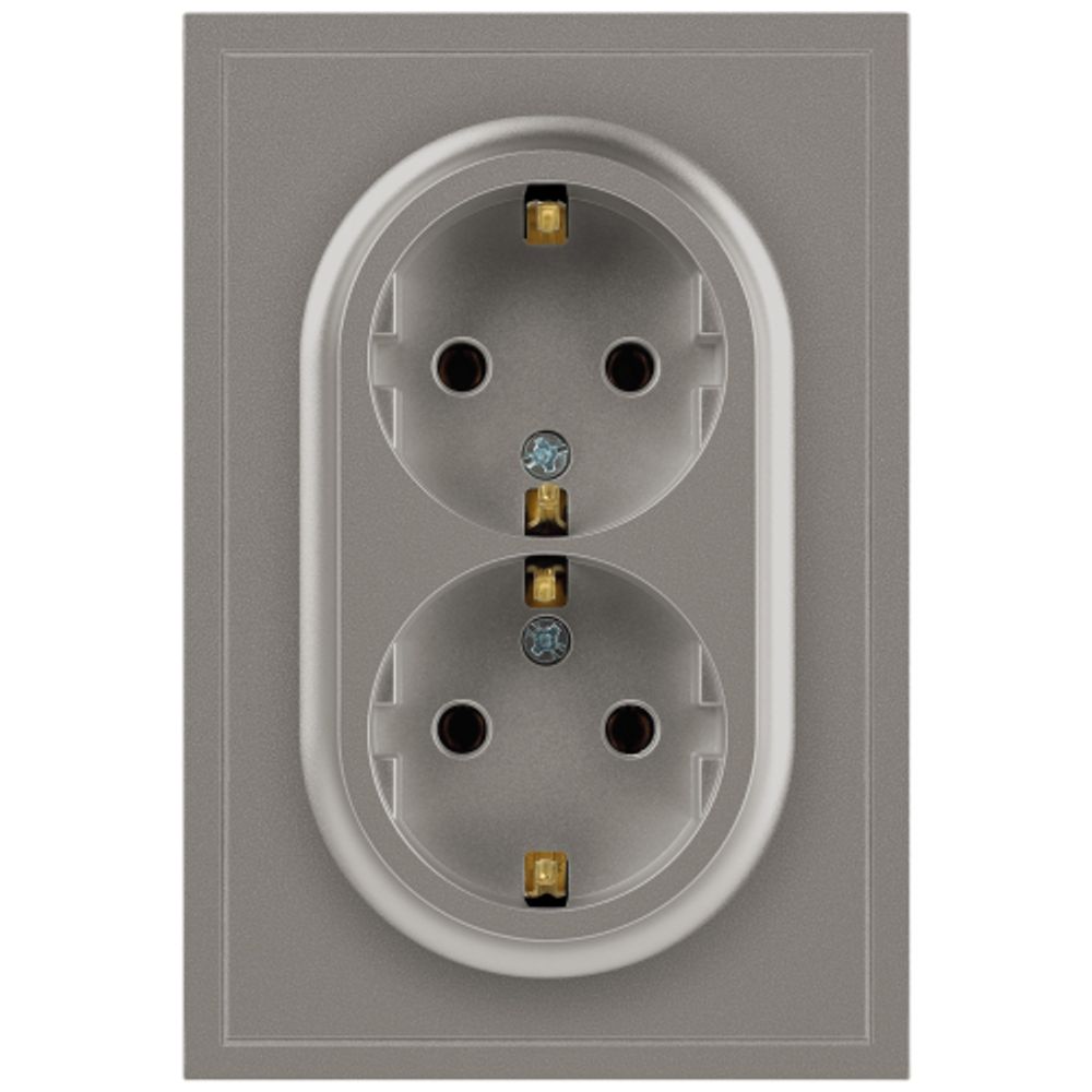 Розетка ЭРА Galaxy 15-2104-07 с заземлением двойная 2X2P+E Schuko 16А-250В IP20 титан | Эра Galaxy