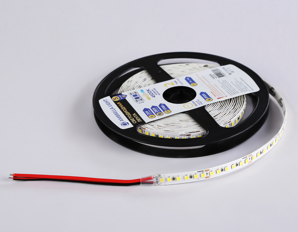 Светодиодная лента GS3202 2835 180Led/ 14.4W m/ 24V IP20 4500K/ 5000*8*1.2mm/ кратность резки 33mm (2 конт.)