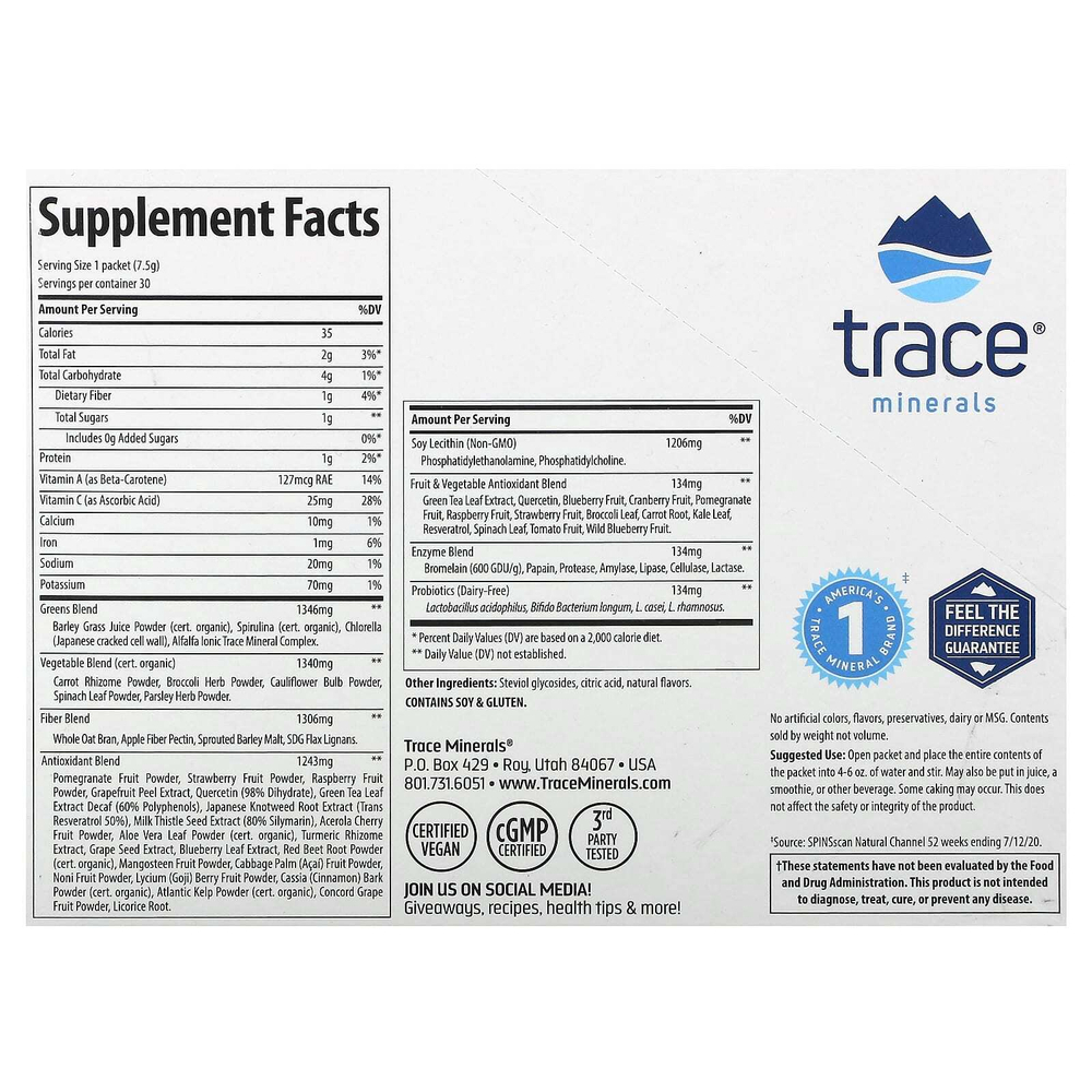 Trace, Greens Pak, ягодный вкус, 30 пакетиков, 7,5 г (0,26 унции) каждый