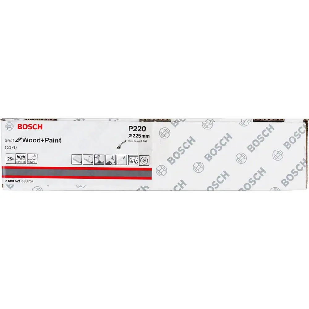 Шлифовальная бумага C470, K220, 225 мм, 9 отв, 25 шт BOSCH 2608621039