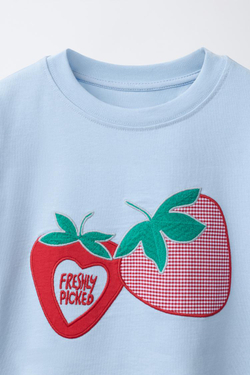 ZARA ФУТБОЛКА С НАШИВКОЙ «ЛИМОНЫ», ГОЛУБОЙ