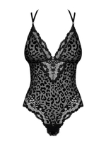 Оригинальное боди Giully с леопардовым бархатистым узором (Размер: S-M) (Цвет: черный)