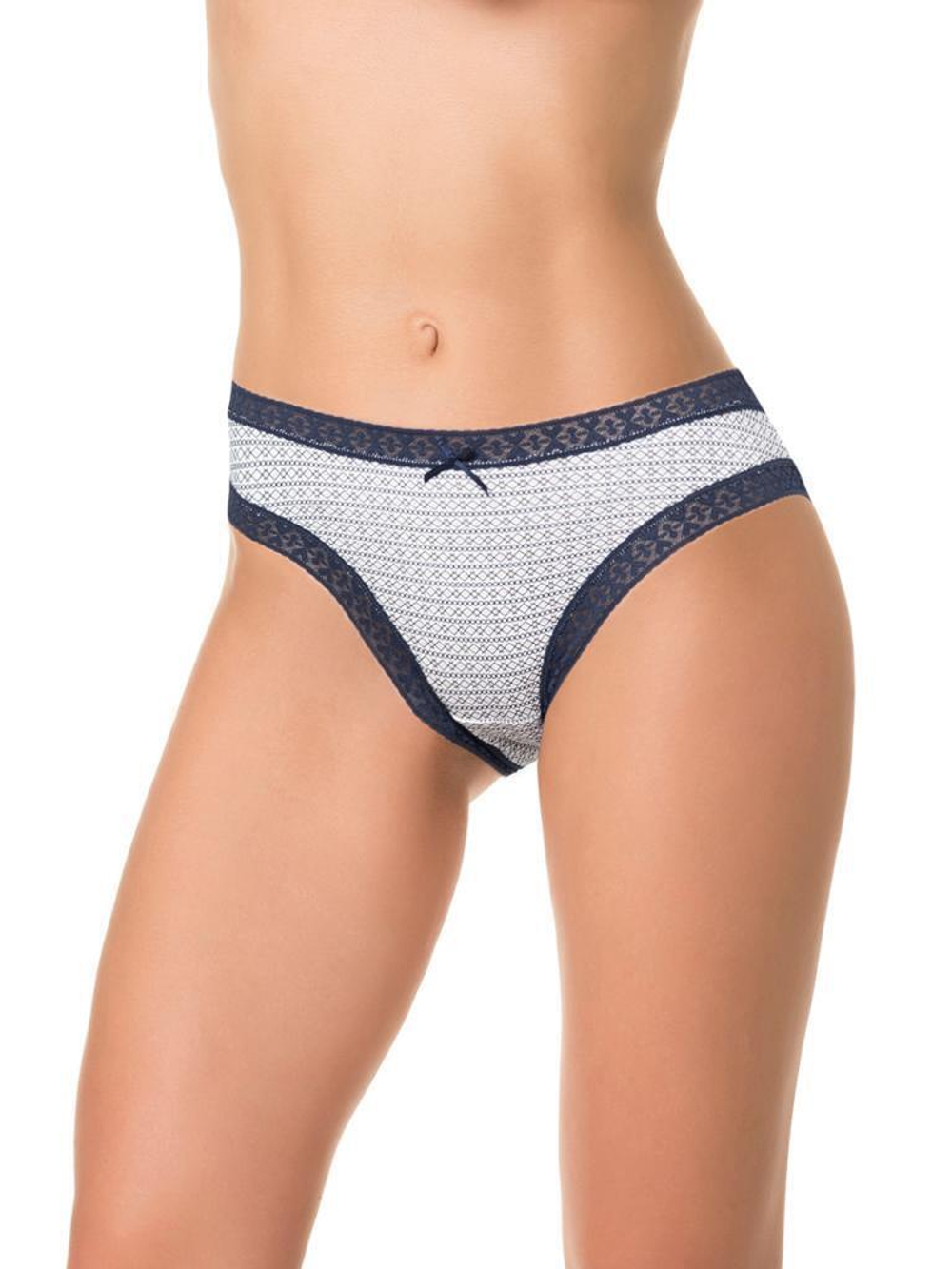 Принтованные трусики-слипы с широкой каймой (Размер: S) (Цвет: белый с синим)