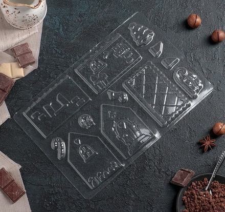 Пластиковая форма для шоколада новогодняя "Пряничный домик" 27*17см