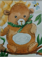 Картина акварельная авторская в паспарту 15х20 см на стену для интерьера "Медвежонок"