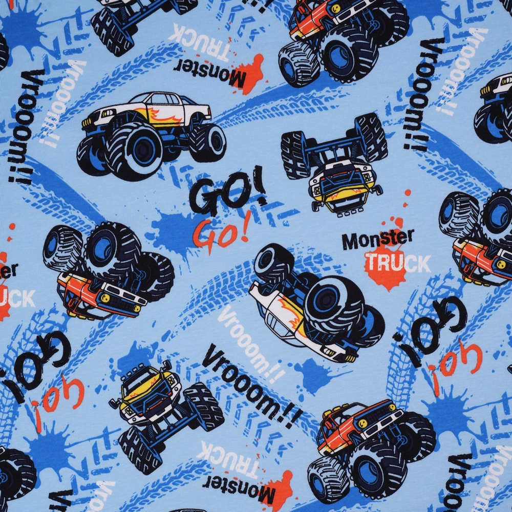 Кулирная гладь с рисунком, 100% хлопок, 150 гр/м2, голубой/чёрный (20669)