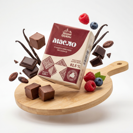 Масло шоколадное сладкосливочное 82,5% 180 гр, Щедрые Пружаны