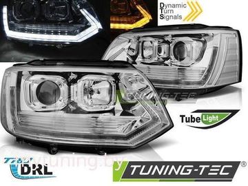 Передние фары Tube Light для Volkswagen T5 (10-15) динамические хромированные