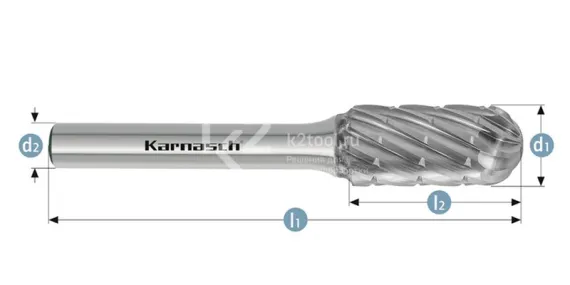 Борфреза твердосплавная Karnasch форма C, 8х20х6х65 мм, насечка HP-3 PRO, без покрытия, арт. 11.4092-020