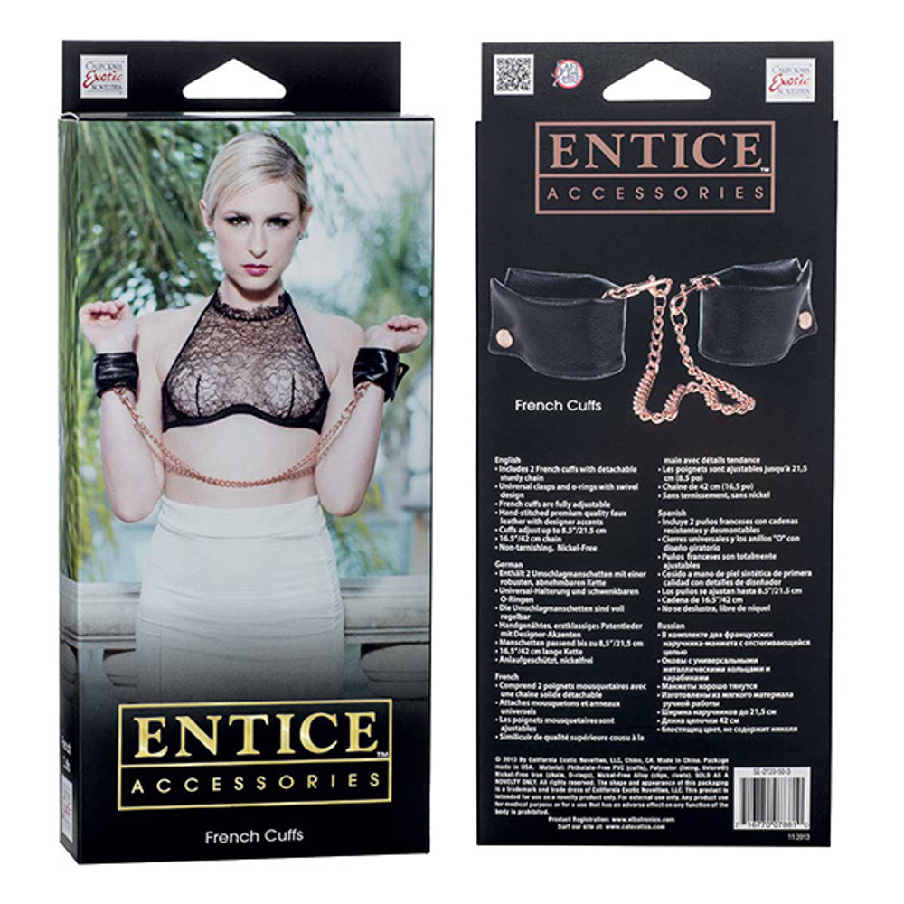 Черные мягкие наручники с цепью California Exotic Novelties Entice French Cuffs SE-2720-50-3