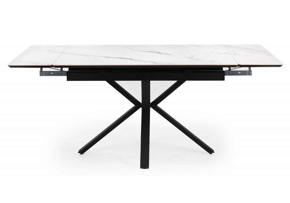 Керамический стол Woodville Старлайт 120(180)х80 snow alpin, черный, ножки черные