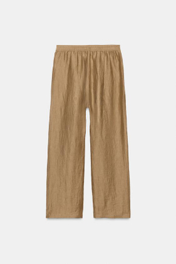 ZARA БРЮКИ ИЗ СМЕСОВОГО ЛЬНА — ZW COLLECTION, МЯГКИЙ КАШТАНОВЫЙ