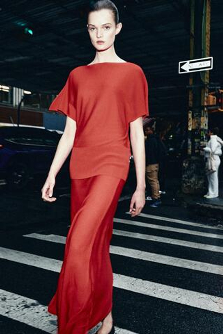 ZARA ДЛИННАЯ ТРИКОТАЖНАЯ ЮБКА, МЯГКИЙ КРАСНЫЙ