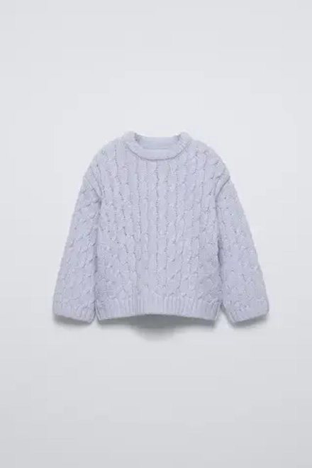 ZARA СВИТЕР С УЗОРОМ «КОСЫ», ЛАВАНДОВО-СИНИЙ
