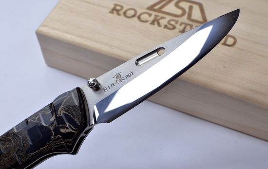 Премиальный японский нож Rockstead RIN-ZDP (BG) 67 HRC - рукоять титан + темный эбонит, сталь ZDP-189