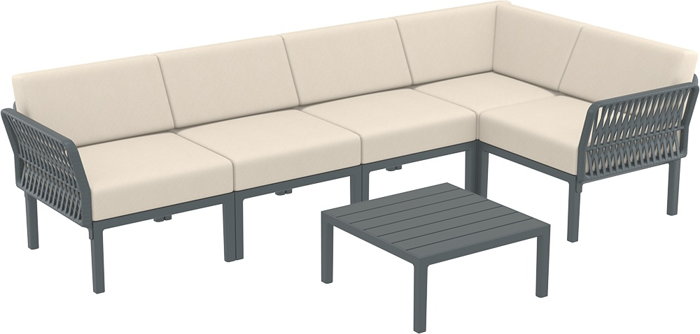 Комплект пластиковой мебели Siesta Contract Portofino Lounge Corner, темно-серый, бежевый