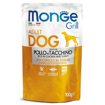 Влажный корм Monge Dog Grill для собак с курицей и индейкой, паучи 100 г - 24 шт