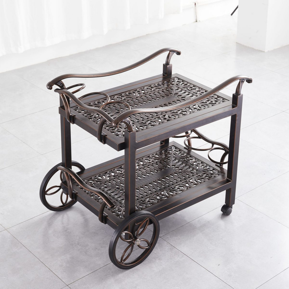 Сервировочный стол с баром из алюминия ЭКСКЛЮЗИВ «EXCLUSIVE» brown на колесах