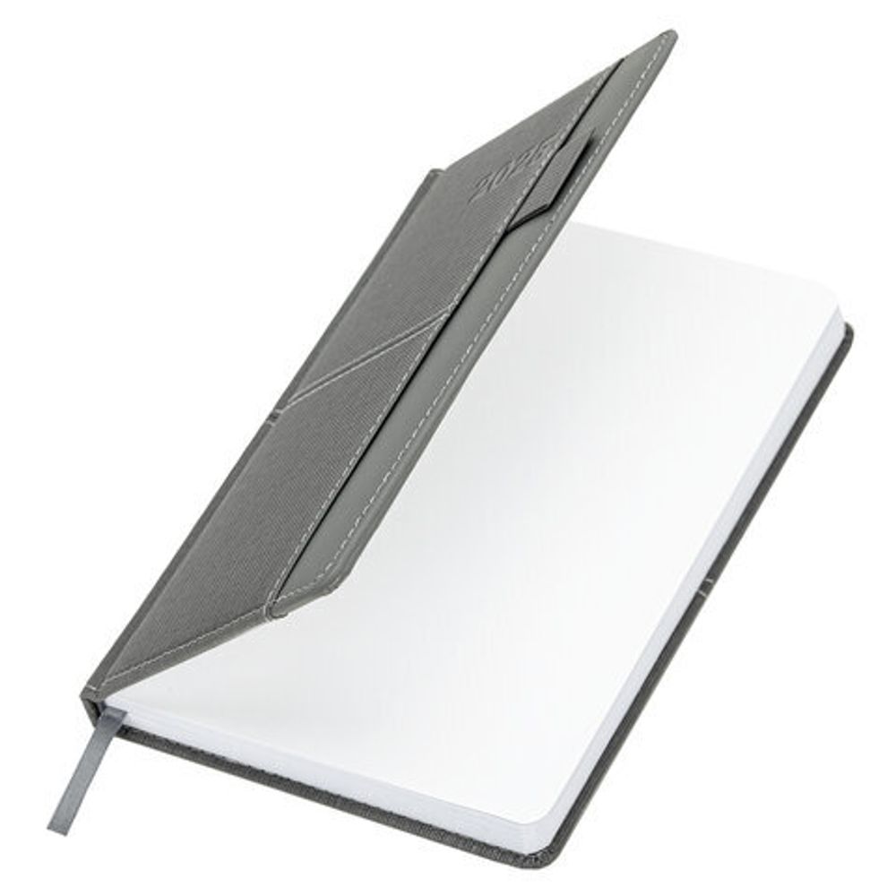 Ежедневник датированный 2025, А5, 138х213 мм, BRAUBERG "Pocket", под кожу карман, держатель для ручки, серый, 115910