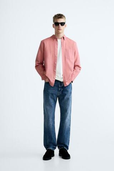 ZARA РУБАШКА ИЗ СМЕСОВОГО ЛЬНА, ПУДРОВО-РОЗОВЫЙ