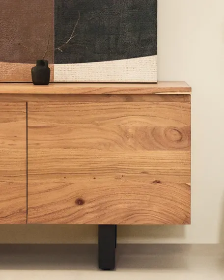 Тумба под телевизор Uxue с 4 дверцами из массива акации с беленой отделкой 200 x 58 см