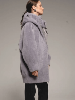 Шуба чебурашка из шерсти, серая, Severina