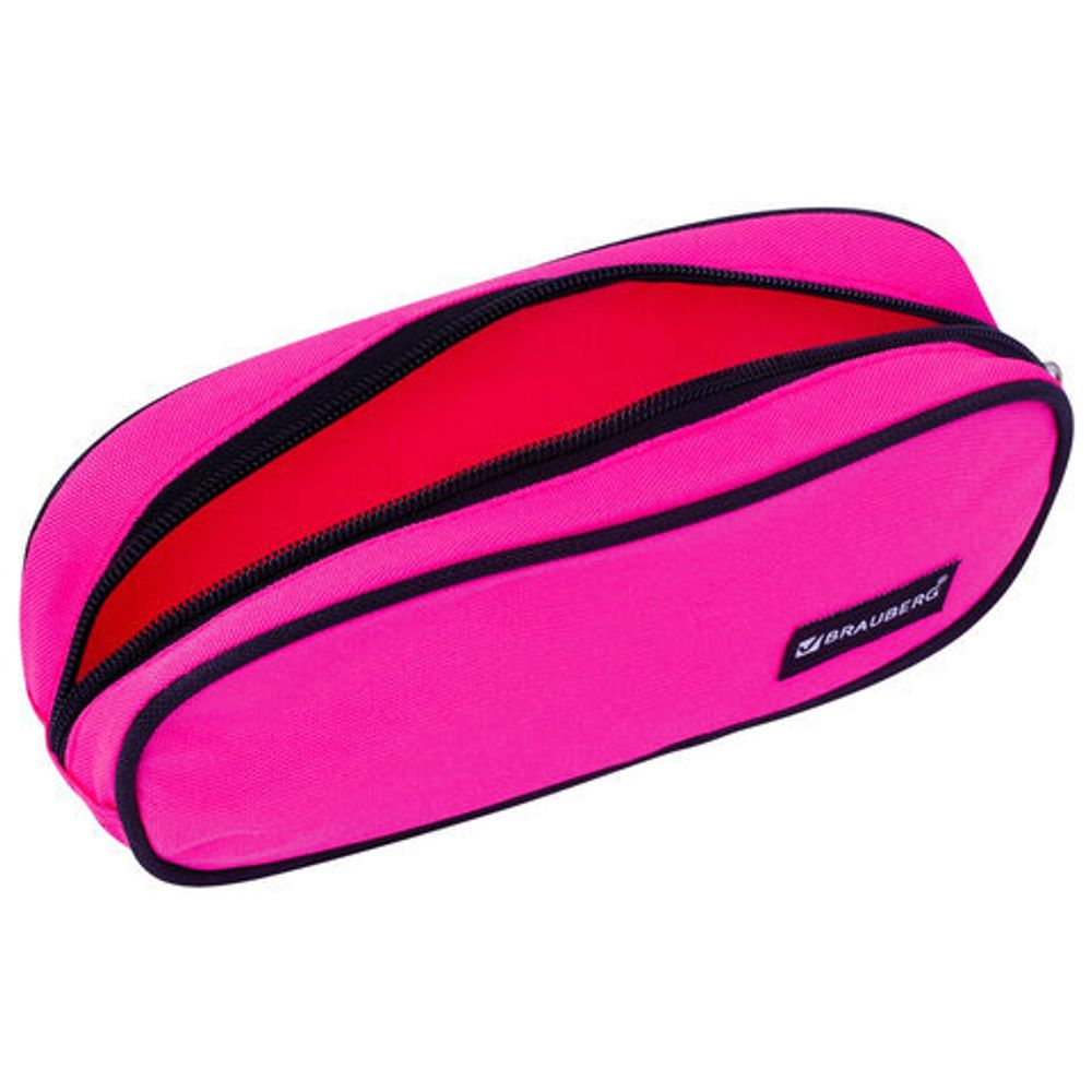 Пенал-косметичка BRAUBERG овальный, полиэстер, "Pink", 22х9х5 см, 229270