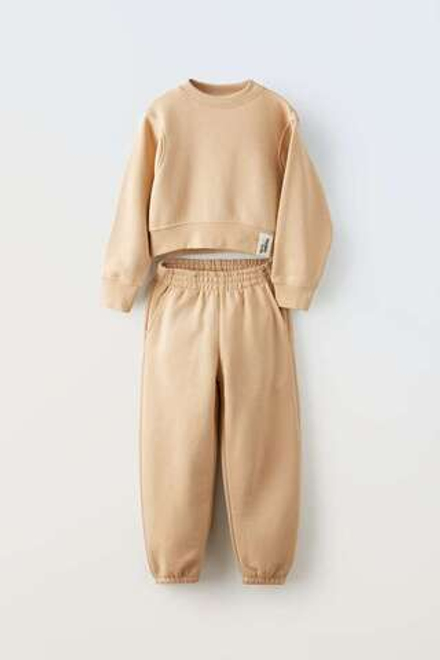 ZARA КОМПЛЕКТ ИЗ ТОЛСТОВКИ И БРЮК, ЭКРЮ