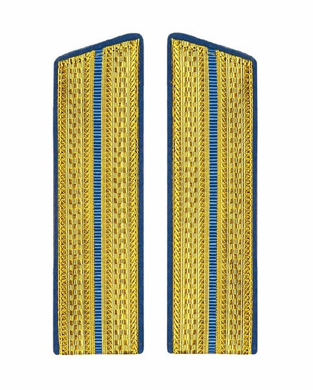 Погоны парадные золотые металлизированные один голубой просвет со скосом