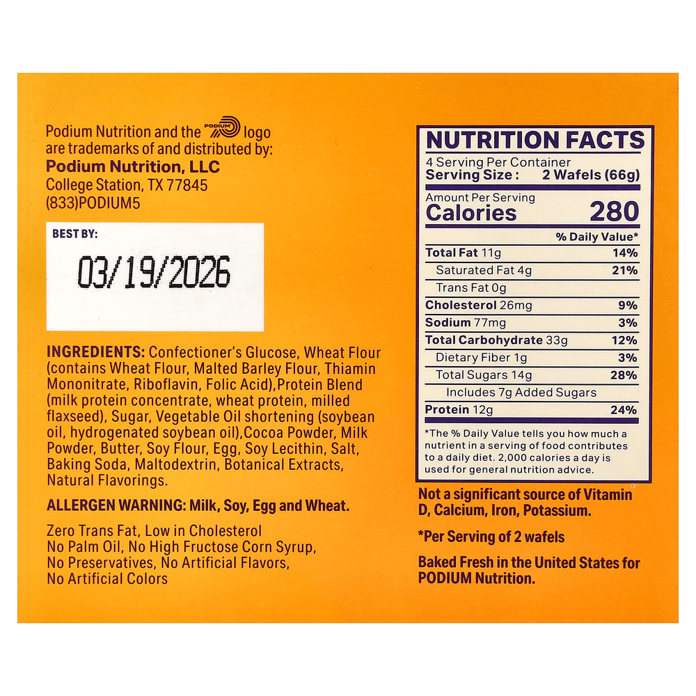 Podium Nutrition, протеиновая штоквафель, оригинальная, 8 вафель, 264 г (9,28 унции)