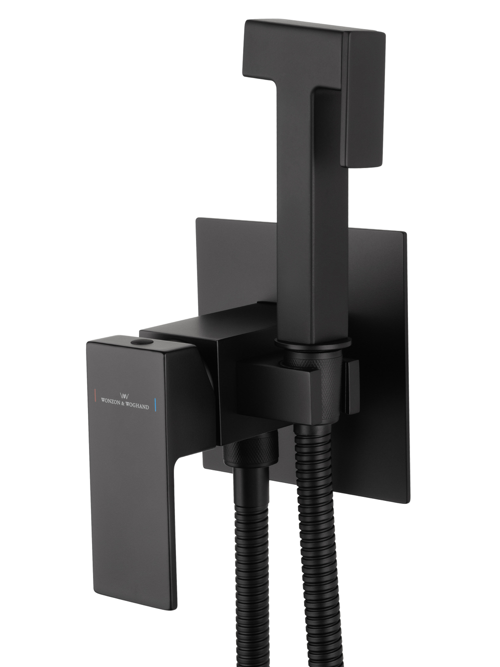 Смеситель с гигиеническим душем встраиваемый WONZON & WOGHAND CUBE, Черный матовый (WW-88829016-MB)