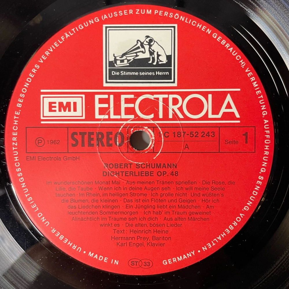 Винтажная виниловая пластинка LP Robert Schumann, Hermann Prey, Karl Engel, Dichterliebe Op.48, Liederkreis Op.39, Kerner Lieder Op. 35 (Германия 1975)