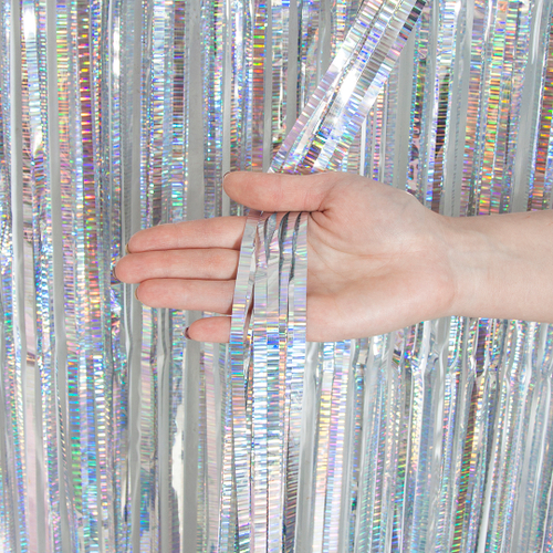 Занавес Дождик Полоски, Серебро, Голография, 100*200 см, 1 шт.