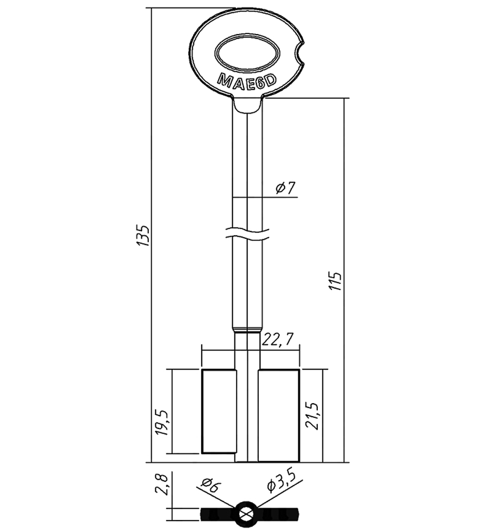 Заготовка сувальдного ключа 12738 (MAE6D)