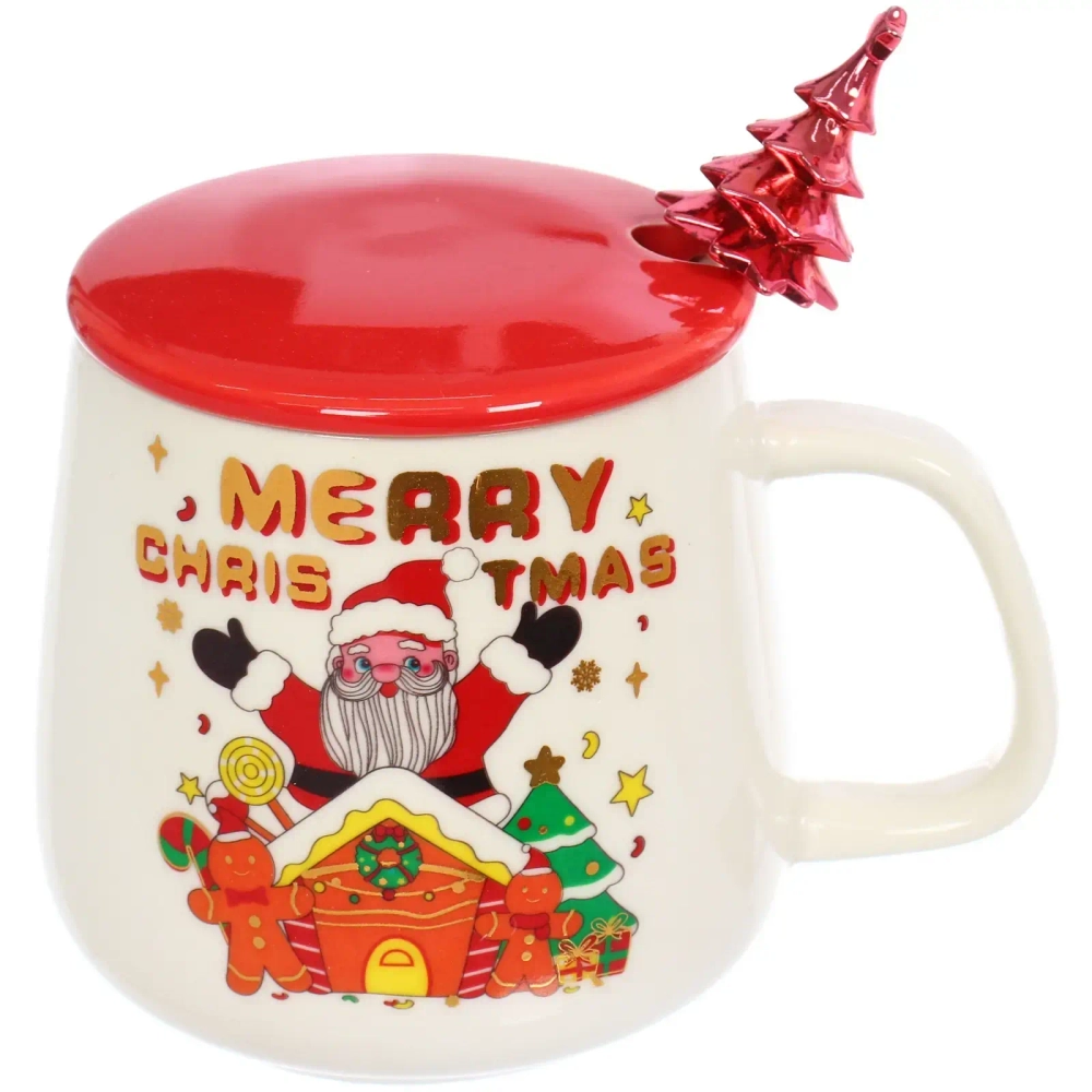 Кружка керамическая 400мл «Новогодние чудеса» с крышкой и ложкой