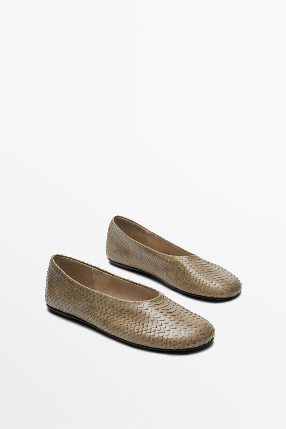Massimo Dutti Кожаные балетки с закругленным носком, змеиный принт