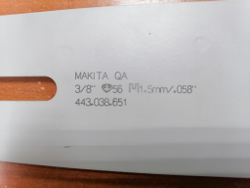 Шина, длина 38см/15", шаг 3/8", паз 1,5мм, SN, 56 звеньев Makita 443038651