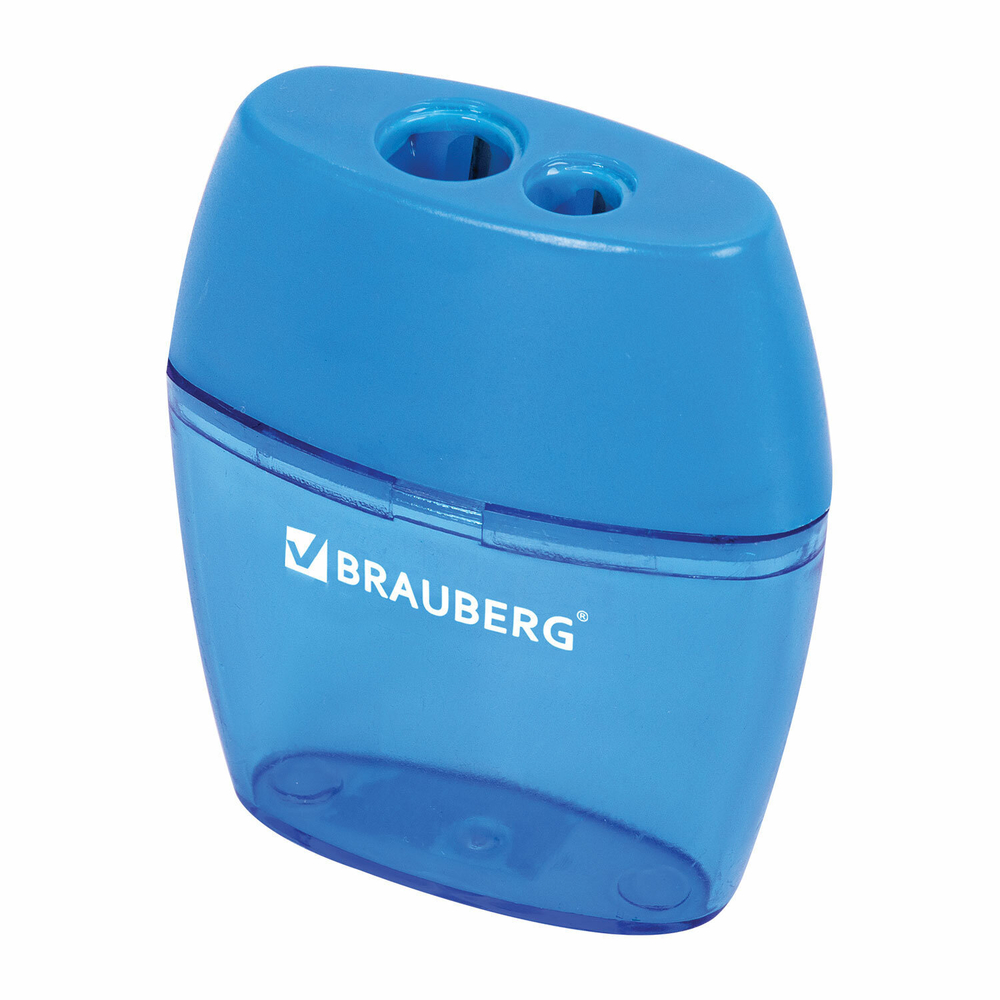 Точилка BRAUBERG "Diamond Dual" 2 отверстия для чернографитных карандашей (в том числе утолщенных) с контейнером ассорти (12 штук в упаковке)
