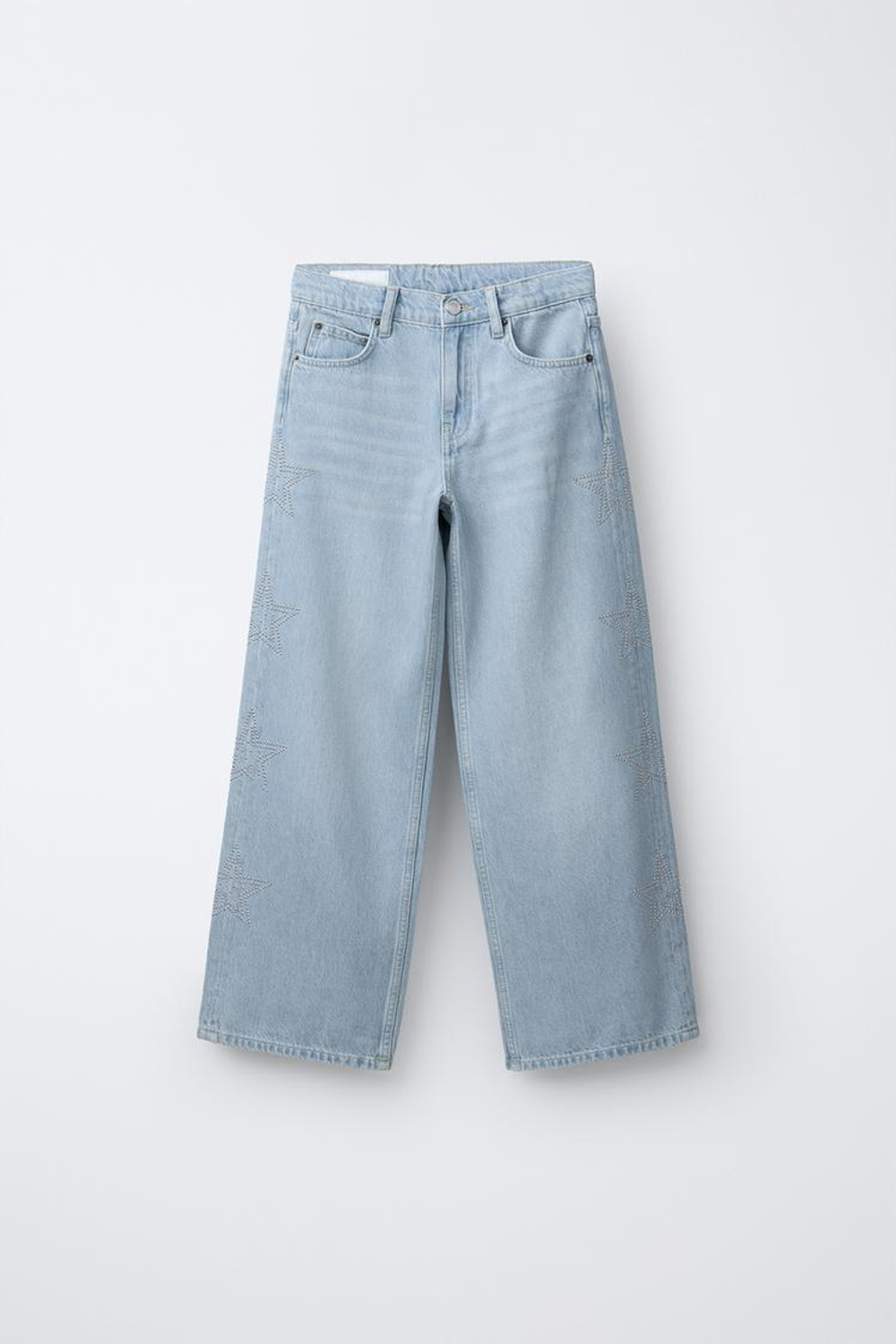 ZARA ДЖИНСЫ WIDE LEG СО ЗВЕЗДАМИ, ГОЛУБОЙ